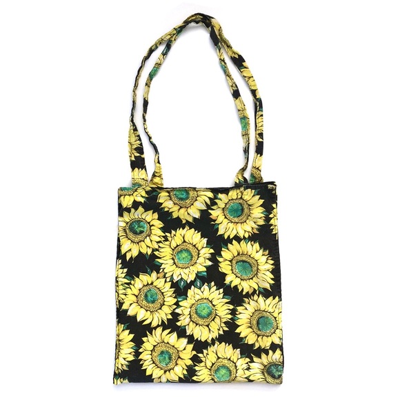 Handbags - Sunflower Print Black Tote Shoulder Shopper Bag